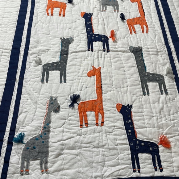 Potter Barn Kids White Navy Gray Orange Giraffe Print Crib Blanket 33” x 47” - Picture 6 of 8